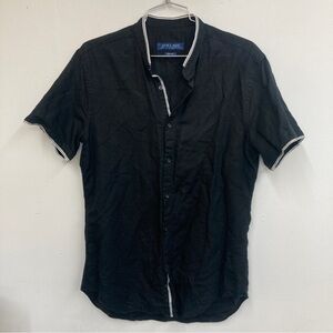 Men's Zara medium button up‎ linen blend shirt lightweight black short sleeve